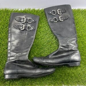 Donald Pliner Couture Dory Black Leather Zip Knee High Boots 6M Made in Italy